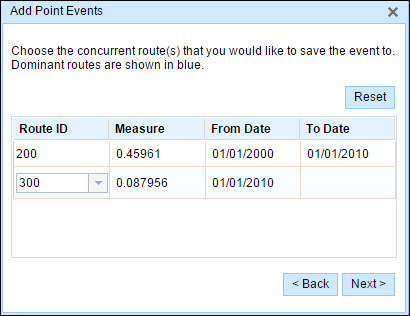 Choosing a route using the drop-down arrow